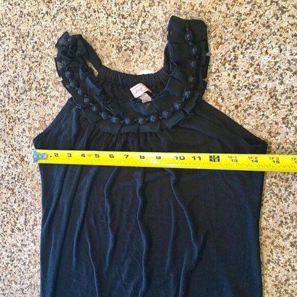 B Sharp USA Sz Small Black Loose Tank Top Blouse Ruffle Beaded Halter Neck - Picture 6 of 12